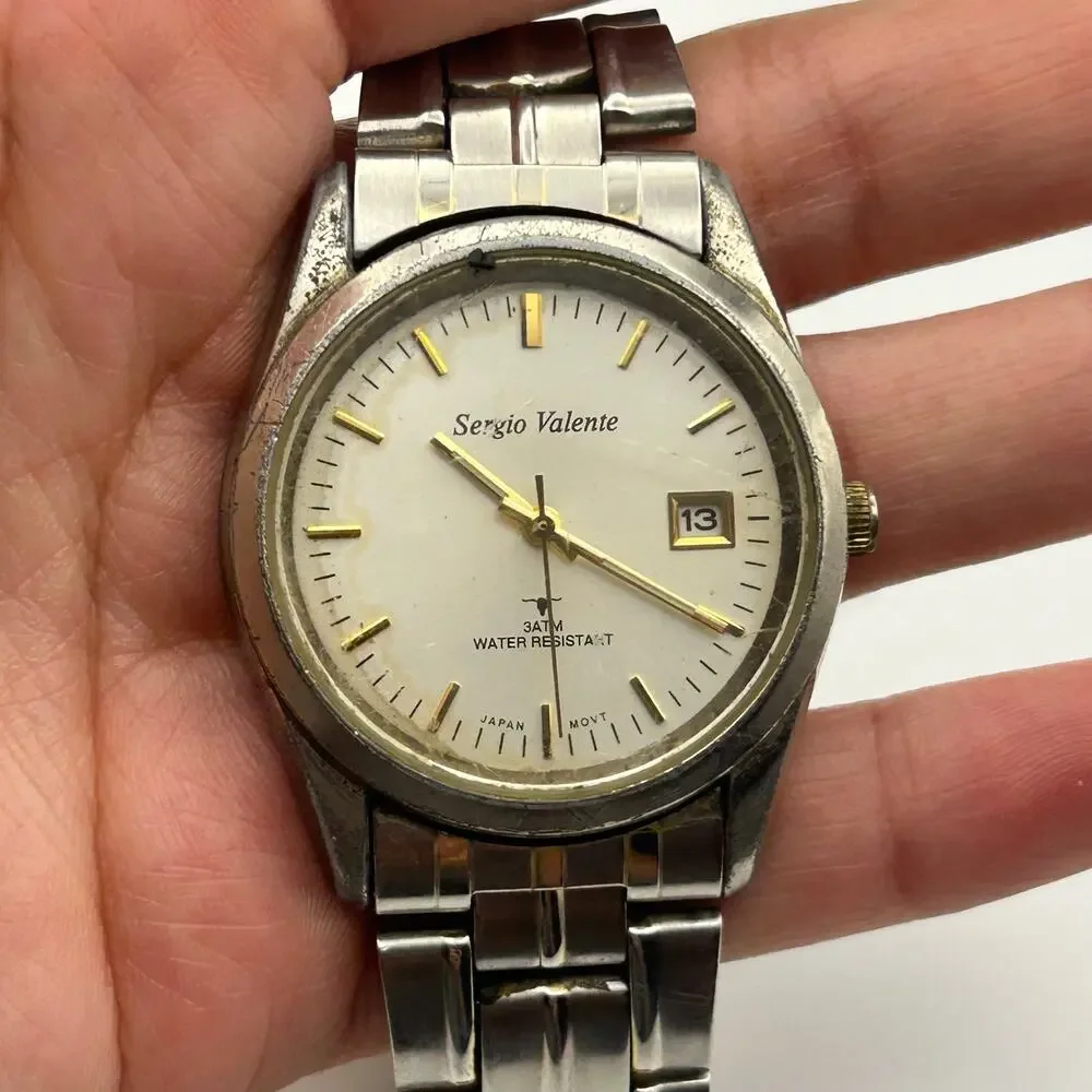 Sergio Valente Silver-tone Stainless Steel with Day Display Watch New Battery